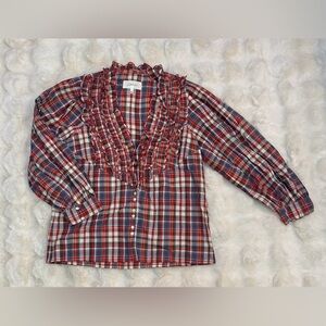 THE GREAT. Red and Blue Plaid Blouse